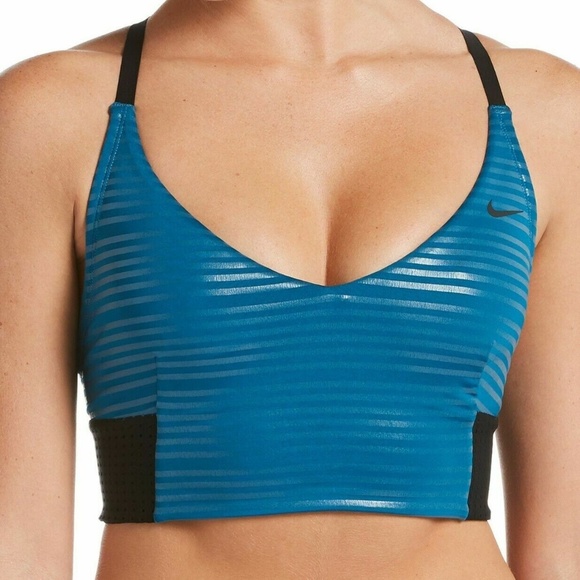 Nike 6:1 Shine Striped Midkini Top & Hipster Bottoms Green Abyss Size XS - Picture 1 of 11